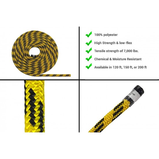 Pelican Rope Arborist-24 7/16 inch (11mm) Climbing Rope - up to 7,000 lb Breaking Strength - 24-Strand Lightweight Tree Rope for Climbing - Tree Pulling Rope