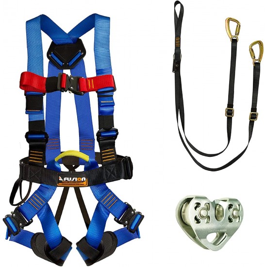 Fusion Climb Pro Backyard Zip Line Kit Harness Lanyard Trolley Bundle FK-A-HLT-05