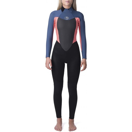 Rip Curl Womens Omega 4/3MM Back Zip Wetsuit Neon Pink - FreeFlex Neoprene Through arms - Ultralite Neoprene Body