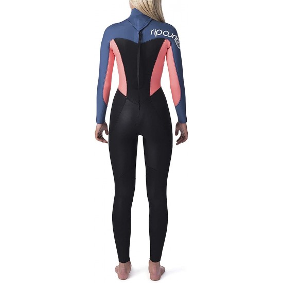 Rip Curl Womens Omega 4/3MM Back Zip Wetsuit Neon Pink - FreeFlex Neoprene Through arms - Ultralite Neoprene Body