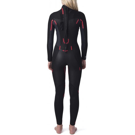 Rip Curl Womens Omega 4/3MM Back Zip Wetsuit Neon Pink - FreeFlex Neoprene Through arms - Ultralite Neoprene Body