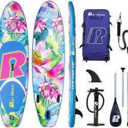 Run Wave Inflatable Stand Up Paddle Board 10.6'×33''×6''(6''Thick) Non-Slip Wide Stance Deck with SUP Accessories & Adjustable Paddle, Double-Action Pump, Leash, Bottom Fins | Youth Adults Beginner