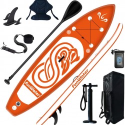 FunWater Inflatable 10'x31''x6'' Stand UP Paddle Board Ultra-Light (17lbs) Everything Included ISUP, Adj Paddle, Kayak Seat, Pump, SUP Backpack, Leash, Waterproof Bag, Non-Slip Deck pad Youth & Adult