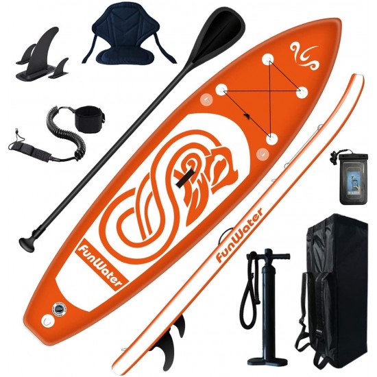 FunWater Inflatable 10'x31''x6'' Stand UP Paddle Board Ultra-Light (17lbs) Everything Included ISUP, Adj Paddle, Kayak Seat, Pump, SUP Backpack, Leash, Waterproof Bag, Non-Slip Deck pad Youth & Adult