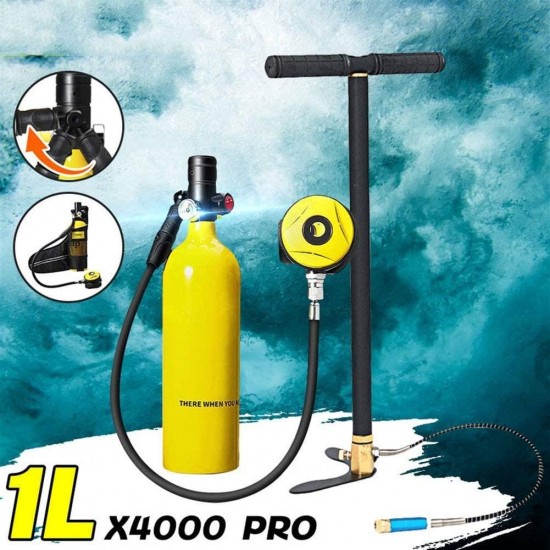 TSAUTOP Newest! 1L Mini Scuba Diving Cylinder Oxygen Tank Set Dive Respirator Air Tank Hand Pump for Snorkeling Breath Diving Equipment