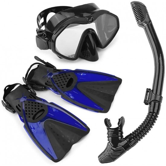 HRXS Snorkeling Suits, Goggles and Flippers Adult Snorkeling mask, All Dry Breathing Tube Diving Equipment Snorkeling Three-Piece