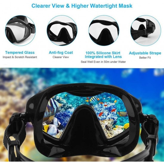 HRXS Snorkeling Suits, Goggles and Flippers Adult Snorkeling mask, All Dry Breathing Tube Diving Equipment Snorkeling Three-Piece