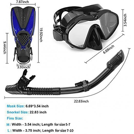 HRXS Snorkeling Suits, Goggles and Flippers Adult Snorkeling mask, All Dry Breathing Tube Diving Equipment Snorkeling Three-Piece