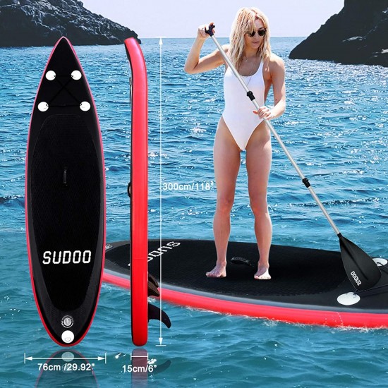 SUDOO 10ft Inflatable Stand Up Paddle Board 6”Thick Non-Slip EVA Deck Surfing Board with Hand Pump,Lightweight Paddle,Backpack,Leash,Fin,Repair Kit|Beginner Adult Yoga Fishing River Lake Sea