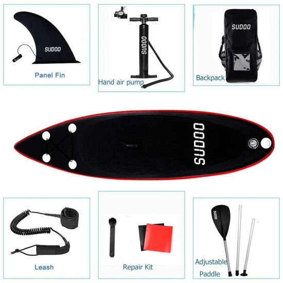 SUDOO 10ft Inflatable Stand Up Paddle Board 6”Thick Non-Slip EVA Deck Surfing Board with Hand Pump,Lightweight Paddle,Backpack,Leash,Fin,Repair Kit|Beginner Adult Yoga Fishing River Lake Sea