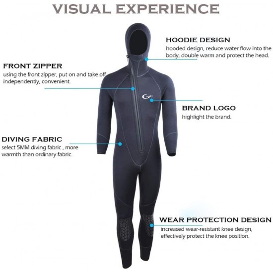 Ultra Stretch 3Mm Neoprene Wetsuit, Winter Warm Front Zip Full Body Diving Suit for Men Snorkeling Scuba Diving Swimming Surfing