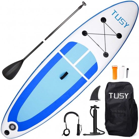 TUSY Inflatable Stand Up Paddle Board with SUP Accessories Travel Backpack 10', Non-Slip Deck Adjustable Paddles, Leash and Fin for Paddling Surf Boat