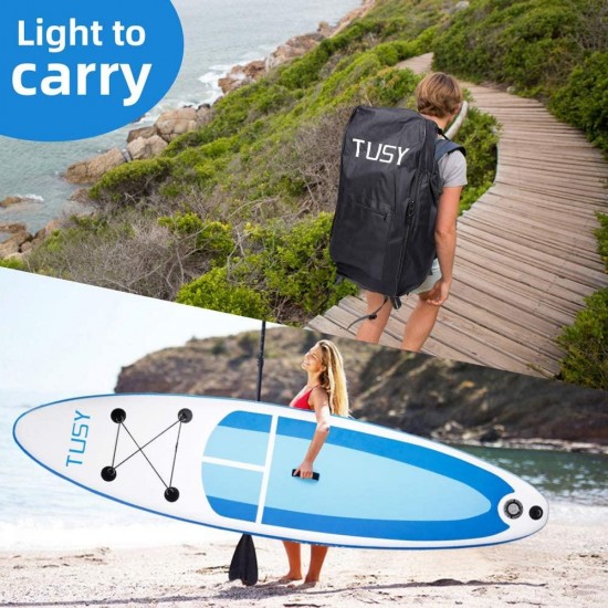 TUSY Inflatable Stand Up Paddle Board with SUP Accessories Travel Backpack 10', Non-Slip Deck Adjustable Paddles, Leash and Fin for Paddling Surf Boat