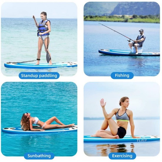 TUSY Inflatable Stand Up Paddle Board with SUP Accessories Travel Backpack 10', Non-Slip Deck Adjustable Paddles, Leash and Fin for Paddling Surf Boat