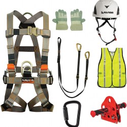 Fusion Climb Pro Backyard Zip Line Kit Harness Lanyard Trolley Carabiner Helmet Vest Glove Bundle FK-A-HLTCHVG-36