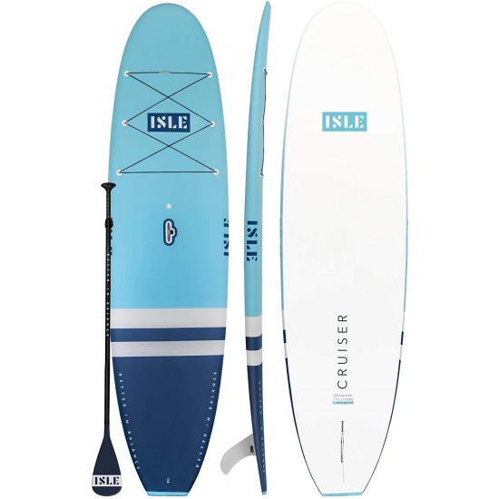 ISLE Cruiser Stand Up Paddle Board & SUP Bundle — Rigid Board with Lightweight Foam Core and Soft, Comfort-Top Deck Pad — 235 Pound Capacity, 10’5” Long x 32