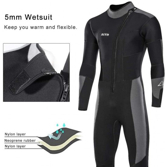 Wetsuit 5mm Diving Suit Man Neoprene Full Wetsuit Man's Dive Sector Back Zip for Men-Snorkeling, Scuba Diving Swimming, Surfing