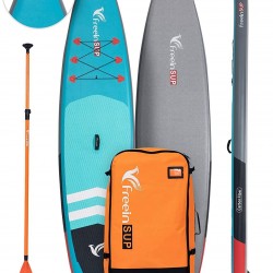 Freein Stand Up Paddle Board Touring SUP Inflatable Stand up Paddle Board 11'6”/12'6”x32 x6 Green Package - Dual Action Pump, Repair Kit, Leash, Removable Fin, Adaptor, Camera Mount, Backpack