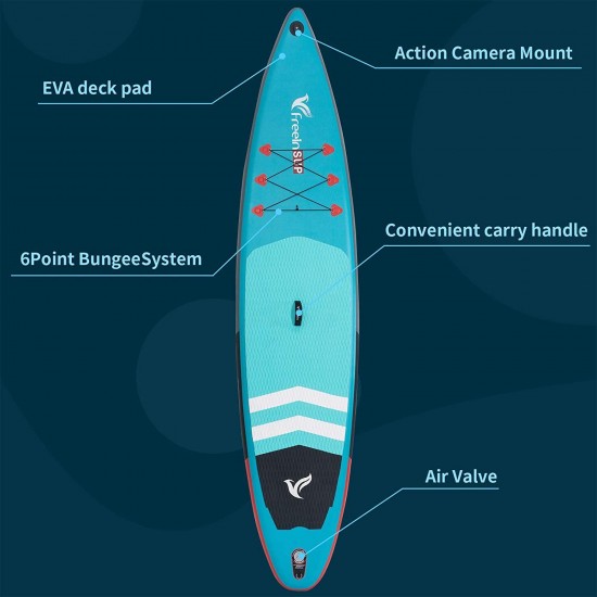 Freein Stand Up Paddle Board Touring SUP Inflatable Stand up Paddle Board 11'6”/12'6”x32 x6 Green Package - Dual Action Pump, Repair Kit, Leash, Removable Fin, Adaptor, Camera Mount, Backpack