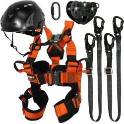 Fusion Climb Tactical Edition Kids Commercial Zip Line Kit Harness/Dual Lanyard/Carabiner/Trolley/Helmet Bundle FTK-K-HLLCTH-11