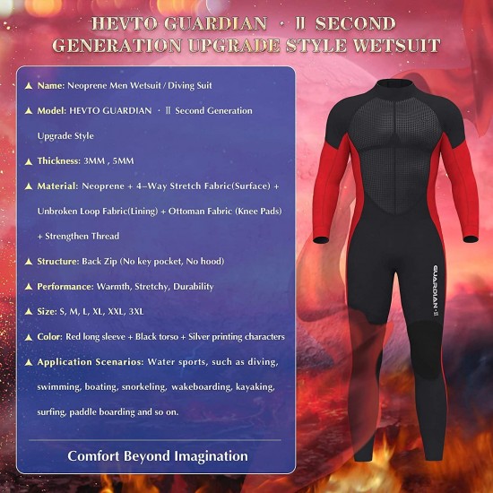 Hevto Wetsuits Men and Women Guardian II Upgrade 5/3mm Neoprene GBS Seal Scuba Diving Full Suits Surfing Long Sleeve for Water Sports