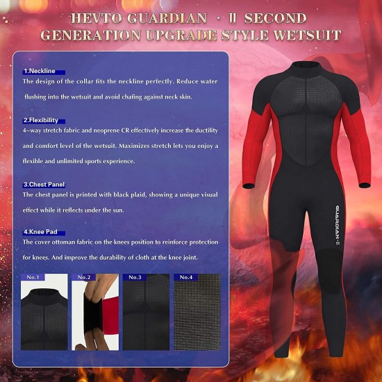 Hevto Wetsuits Men and Women Guardian II Upgrade 5/3mm Neoprene GBS Seal Scuba Diving Full Suits Surfing Long Sleeve for Water Sports