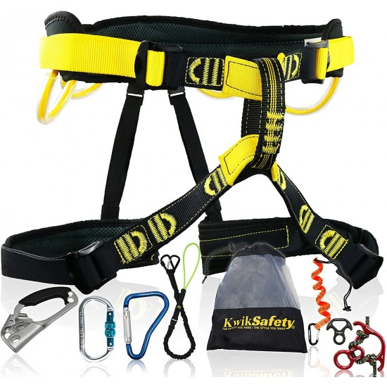 KwikSafety Mandrill Harness 1 PC, 2 Pack, Combo Pack, Bundle, KIT Climbing Harness, Ascenders, Descenders, Pulleys, Carabiners, Tool Lanyards, Fall Protection Climbing Gear for Outdoor