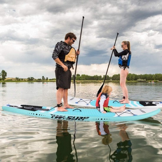 Inflatable Stand Up Paddle Board with Free SUP Accessories and Backpack - 10 FT Surfboard - Adjustable Fin Paddle - Youth & Adult Standing Boat | Extra Wide Double PVC Wall Max Capacity 240 LB