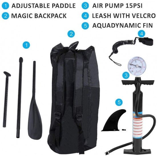 Inflatable Stand Up Paddle Board with Free SUP Accessories and Backpack - 10 FT Surfboard - Adjustable Fin Paddle - Youth & Adult Standing Boat | Extra Wide Double PVC Wall Max Capacity 240 LB