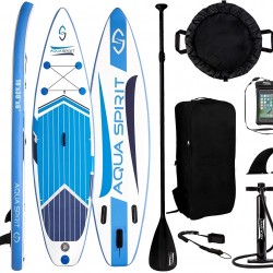 AQUA SPIRIT All Skill Levels Premium Inflatable Stand Up Paddle Board for Adults & Youth | Beginner & Intermediate iSUP Touring & Racing Model | Adjustable Aluminum Paddle Carry Bag SUP Safety Leash