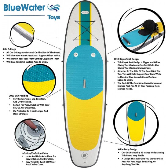 10’ Inflatable Stand Up Paddle Board / Kayak And SUP! (6 Inches Thick, 32 Inch Wide Stance Width) |11-Piece Accessory Set That Includes Convertible Paddle, Kayak Seat, Travel Backpack, And More!