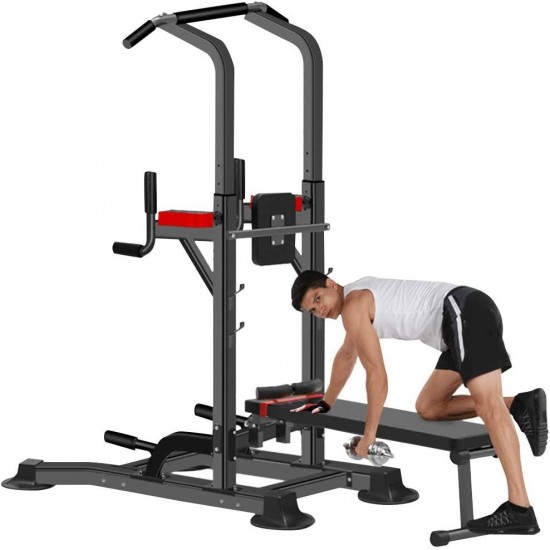 Power Tower with Bench,Strength Training Dip Stands,Pull Up & Dip Station Bar for Home Gym Strength Training,Dip Station Pull Up Bar Strength Training