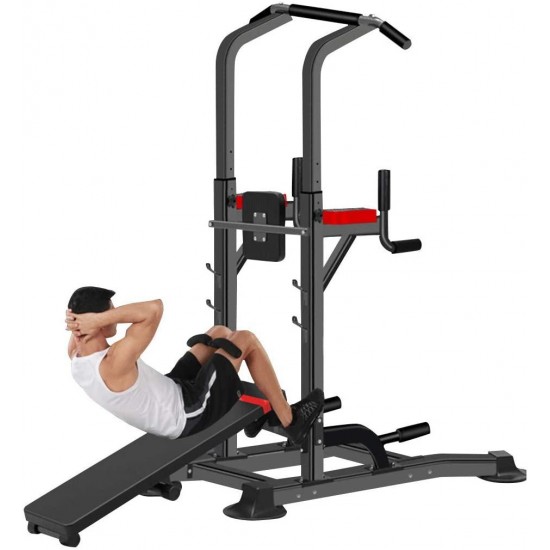 Power Tower with Bench,Strength Training Dip Stands,Pull Up & Dip Station Bar for Home Gym Strength Training,Dip Station Pull Up Bar Strength Training