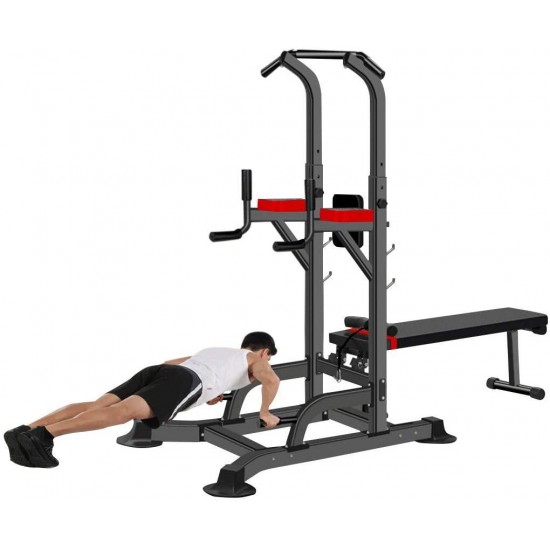 Power Tower with Bench,Strength Training Dip Stands,Pull Up & Dip Station Bar for Home Gym Strength Training,Dip Station Pull Up Bar Strength Training