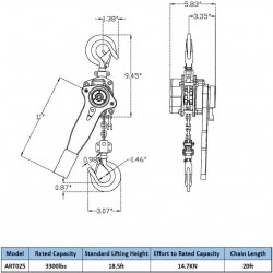 Amarite Chain Hoist Lever Hoist 1.5Ton 3300Ibs 20ft Load Chain Manual Chain Hoist Industrial Grade Type Connection for Lifting Hook …