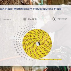 Pelican Rope Multifilament Polypropylene Rope (1/4 in – 3/8 in) – Dyneema Blend, Swift Water Rescue, Buoyant, Strong & Lightweight, Floating Line – Several Sizes & Lengths (120 ft – 200 ft)