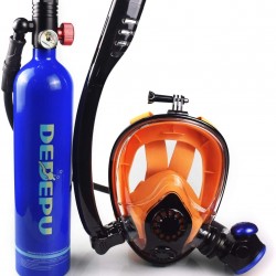 DEDEPU Scuba Cylinder Full Face Diving Mask Size L/XL Scuba Oxygen 1L Tank Blue Color with Manual Oxygen Pump