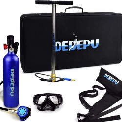 DEDEPU Scuba Diving Tank Equipment, Mini Scuba 1L Tank S5000 Oxygen Tank Set, Underwater Breathing Kit with 20-25 Minutes Capability, Aluminum Breather Valve, Color Blue