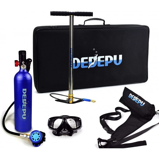 DEDEPU Scuba Diving Tank Equipment, Mini Scuba 1L Tank S5000 Oxygen Tank Set, Underwater Breathing Kit with 20-25 Minutes Capability, Aluminum Breather Valve, Color Blue