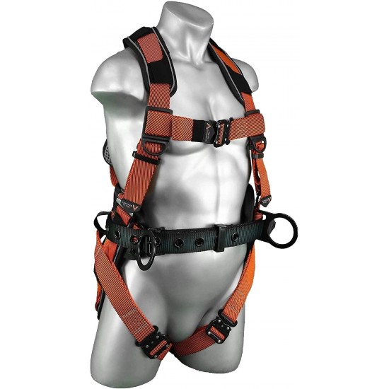 Malta Dynamics Warthog Comfort MAXX Construction Safety Harness with Removable Belt, Side D-Rings and Extra Padding – OSHA/ANSI/CSA Compliant, Full Body Harness for Fall Protection, Orange (3X-LG)