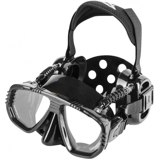 IST ProEar Dive Mask with Ear Covers, Scuba Diving Pressure Equalization Gear, Tempered Glass Twin Lens (Black Silicone)