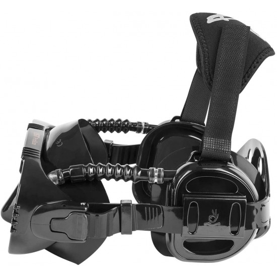 IST ProEar Dive Mask with Ear Covers, Scuba Diving Pressure Equalization Gear, Tempered Glass Twin Lens (Black Silicone)