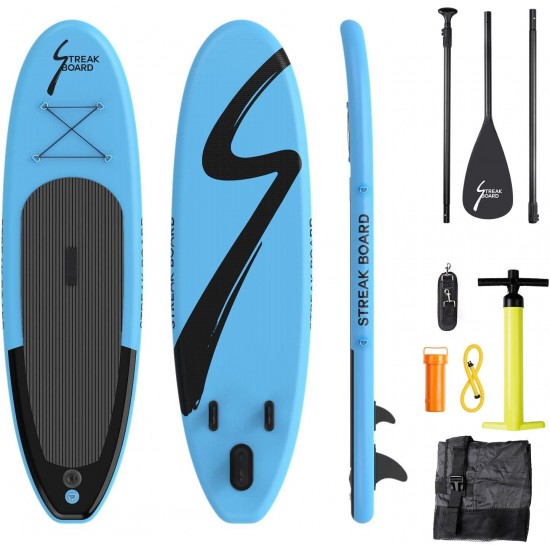 streakboard Inflatable Stand Up Paddle Board Surfing SUP Boards, No Slip Deck 6 Inches Thick ISUP Boards with Free SUP Accessories & Backpack, Leash, Paddle and Hand Pump, for All Levels