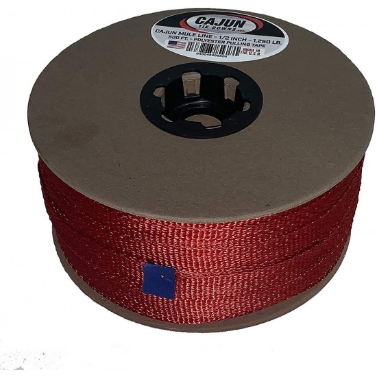 Cajun Pull Line - 1/2 Inch RED - 1,200 lb. - Pull Tape - Polyester Pulling Tape - Made in USA