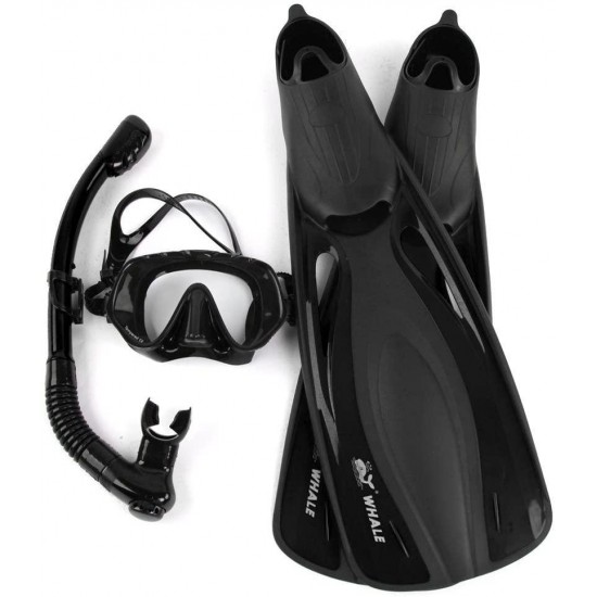 Pokerty Snorkel Set, Professional Snorkeling Gear Swimming Fin Foot Flippers Diving Mask with Tempered Glass Scuba Equipment Set