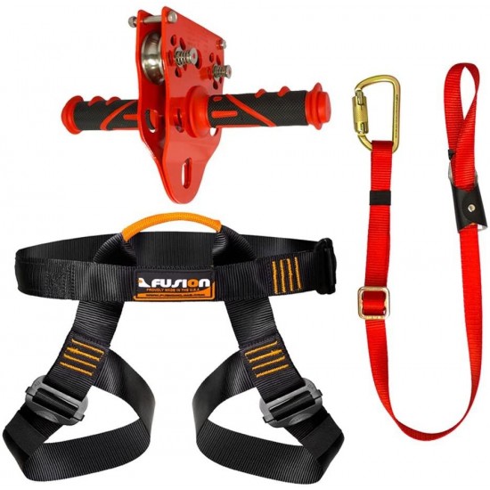 Fusion Climb Pro Backyard Zip Line Kit Harness Lanyard Trolley Bundle FK-A-HLT-31