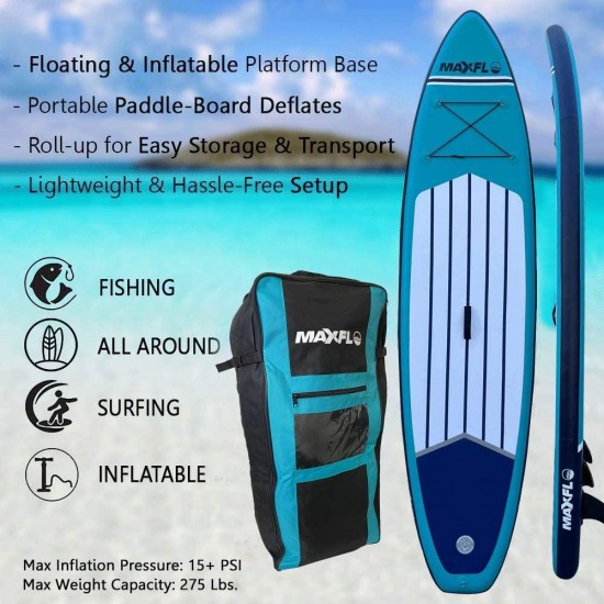 Inflatable Stand Up Paddle Board 10’6” Long 6” Thick | SUP Paddleboard Accessories Carry Backpack | Wide Stance, Bottom Fin Paddling Surf Control, Non-Slip Deck | Youth & Adult Standing Boat Boards