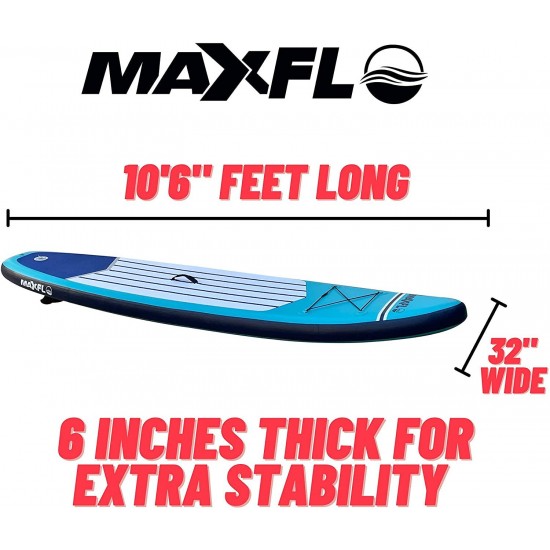 Inflatable Stand Up Paddle Board 10’6” Long 6” Thick | SUP Paddleboard Accessories Carry Backpack | Wide Stance, Bottom Fin Paddling Surf Control, Non-Slip Deck | Youth & Adult Standing Boat Boards