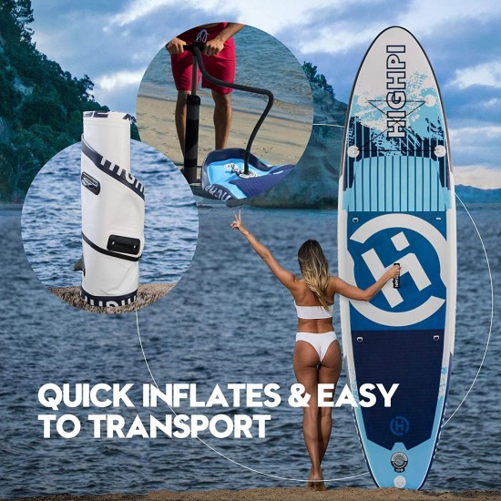 Highpi Inflatable Stand Up Paddle Board 10'6''x32''x6'' SUP with Accessories Backpack Anti-Slip Deck, Leash, Paddle and Hand Pump, Surf Paddle Boards for Youth & Adult