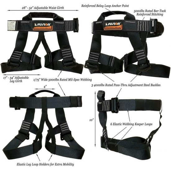 Fusion Climb Tactical Edition Adults Commercial Zip Line Kit Harness/Lanyard Bundle FTK-A-HL-02